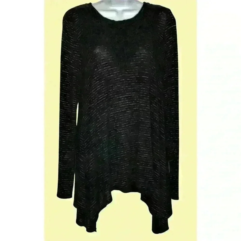 Knox Rose top S scoop neck crocheted lace overlay asymmetrical hem black